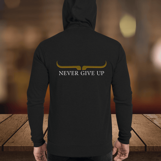Never give up| Zip up hoodie| Cognitive Apparel | Feel the Facts