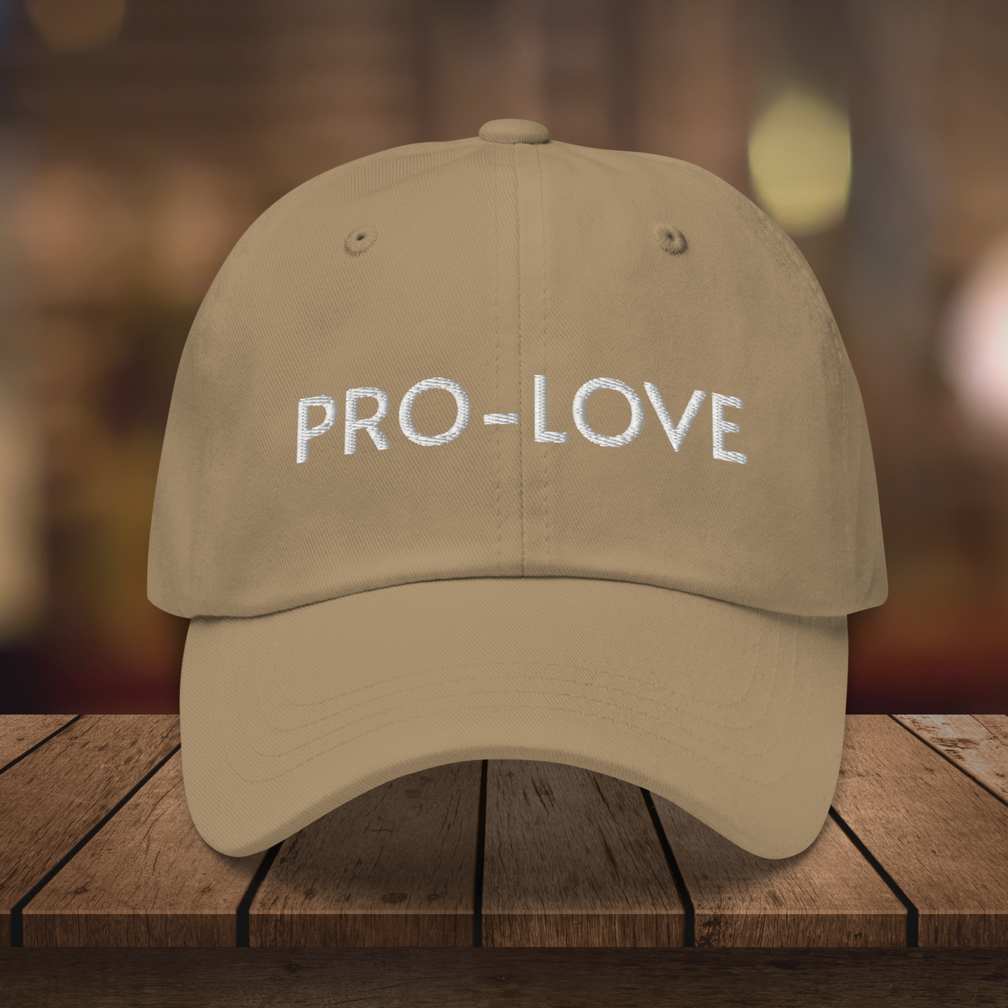 Pro Love| Dad Hat| Feel the Facts A front view of the Pro-Love Dad Hat, featuring the embroidered "Pro-Love" logo on the front and a stylish fit.  Khaki