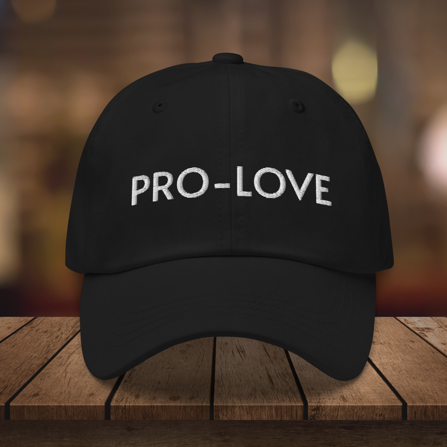 Pro Love| Dad Hat| Feel the Facts A front view of the Pro-Love Dad Hat, featuring the embroidered "Pro-Love" logo on the front and a stylish fit. blk