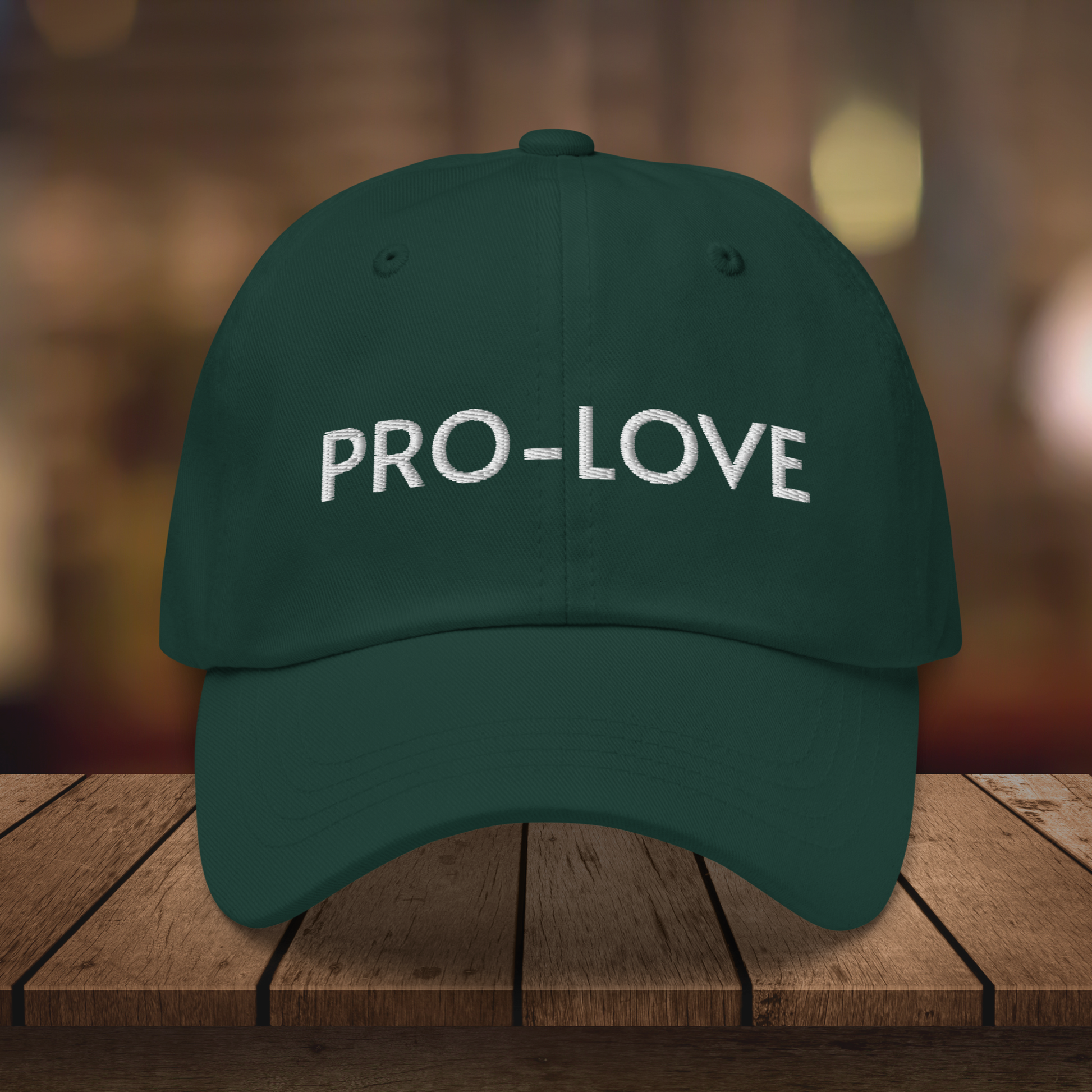 Pro Love| Dad Hat| Feel the Facts A front view of the Pro-Love Dad Hat, featuring the embroidered "Pro-Love" logo on the front and a stylish fit. green