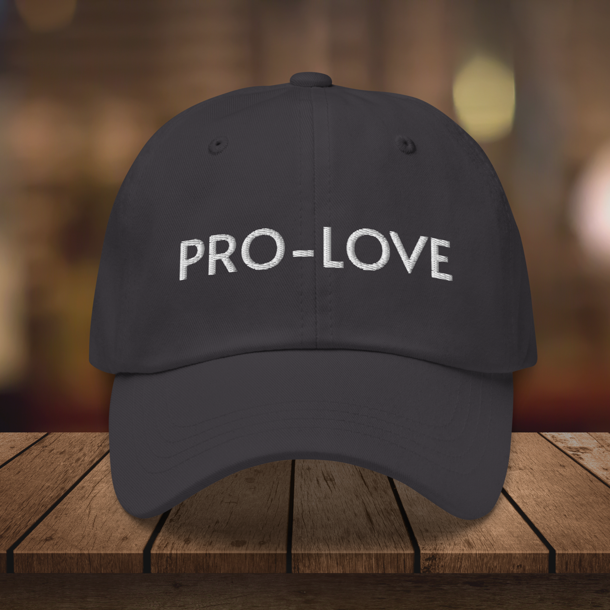 Pro Love| Dad Hat| Feel the Facts A front view of the Pro-Love Dad Hat, featuring the embroidered "Pro-Love" logo on the front and a stylish fit. Grey