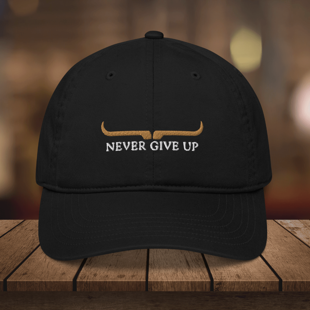 Never Give up| bull logo| Cotton Cap