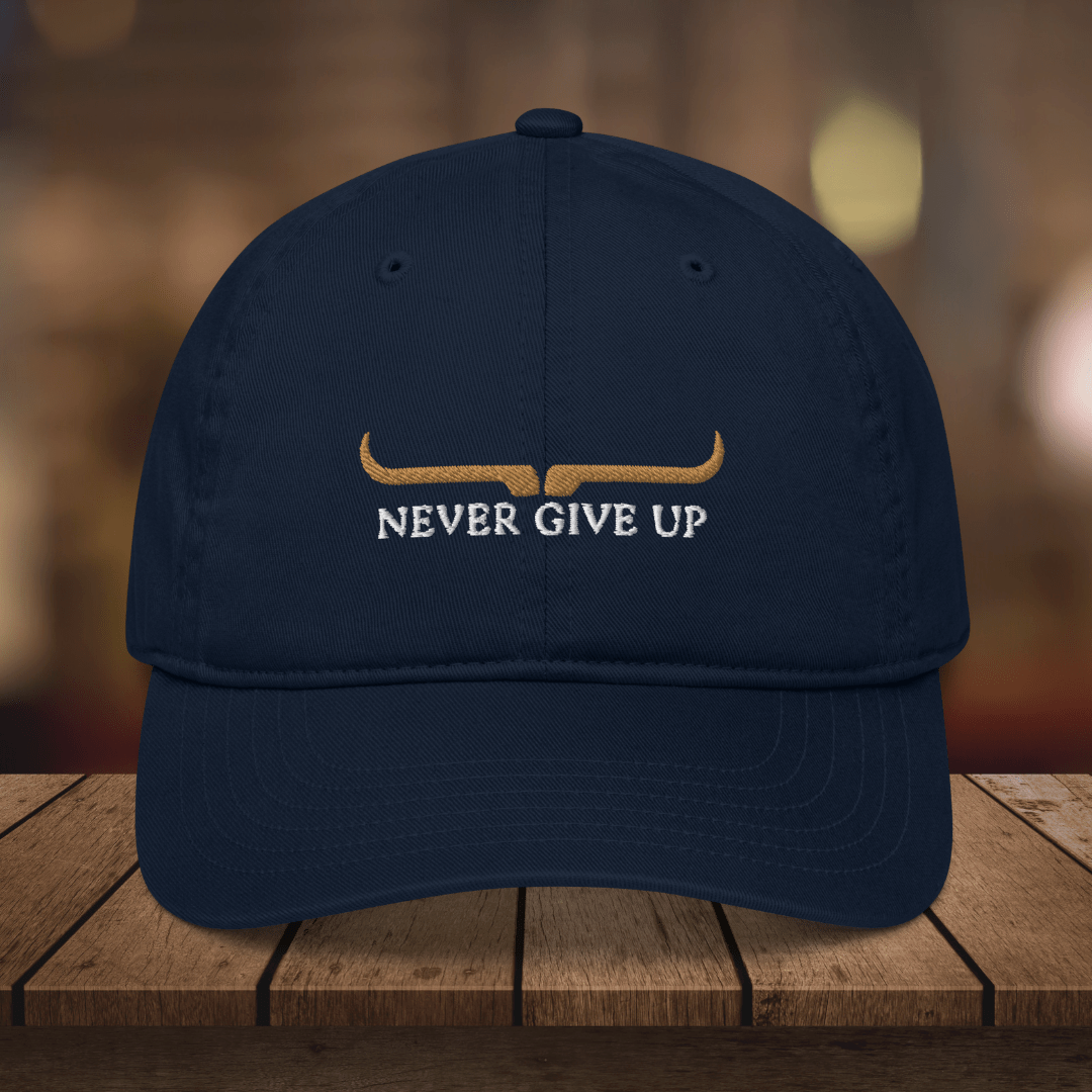 Never Give up| bull logo| Cotton Cap