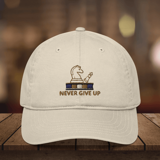 Never Give Up| Cotton Hat| Chess hat| Knight| Stylish and motivational headwear with an adjustable strap for a comfortable and secure fit. Cognitive Lifestyle Apparel | Feel the Facts