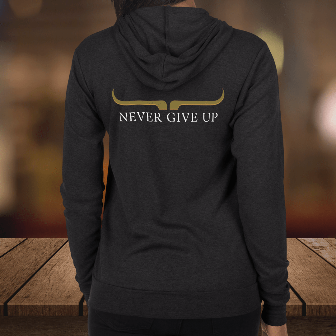 Never give up| thin lightweight hoodie| zip up