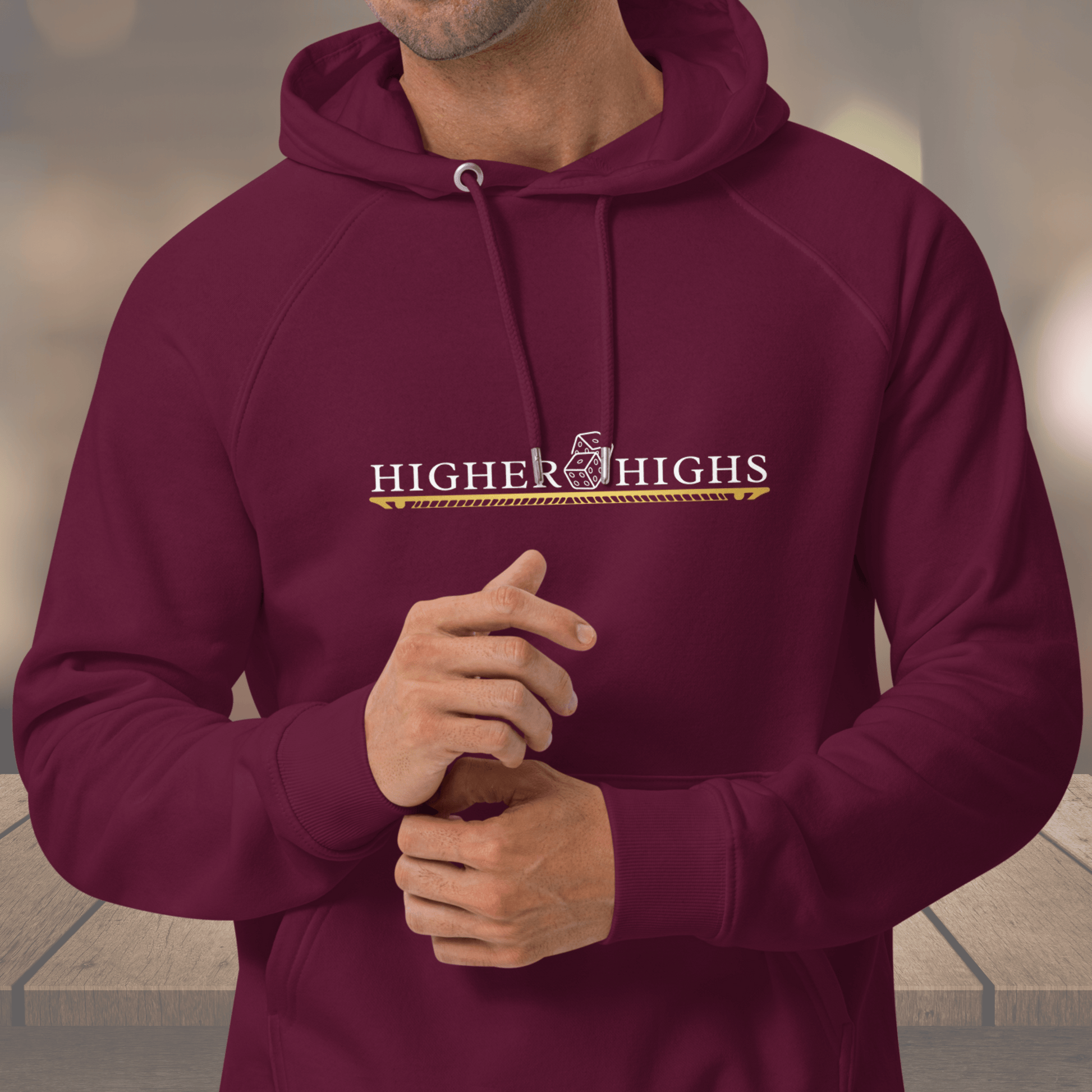 Higher Highs front_Never Give up back| Cotton pullover Hoodie. Versatile Pullover Hoodie in Burgundy | Casual and Comfortable by Feel the Facts Apparel