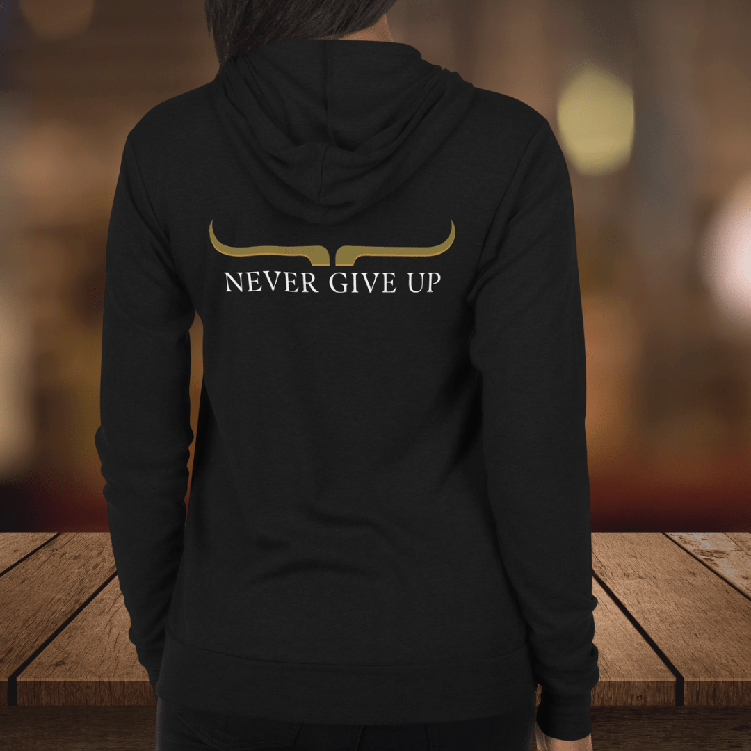 Never give up| thin lightweight hoodie| zip up